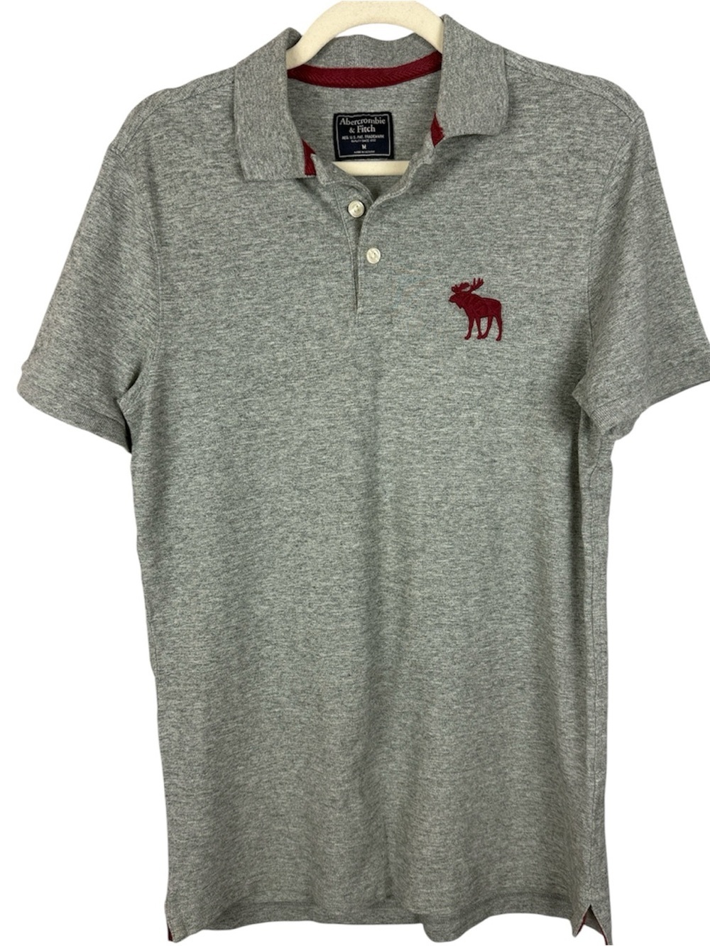 Abercrombie & Fitch Men's Heather Gray Polo Shirt Short Sleeve Size M Moose Logo